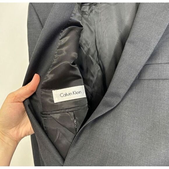 Calvin Klein Wool Blazer Two Button Charcoal Gray Business Jacket Size 40L - Picture 6 of 7